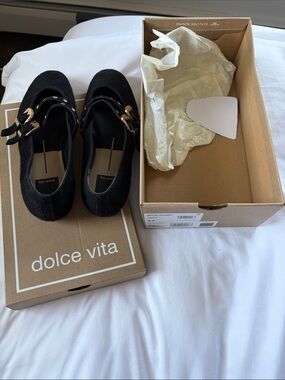 Dolce Vita Black Mary Jane Flats with Double Gold Buckles
